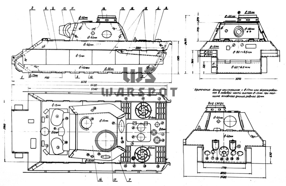 ​Turret and hull armour diagram. A number of values are overestimated by 5 mm - None More Frightening than the Cat | Warspot.net