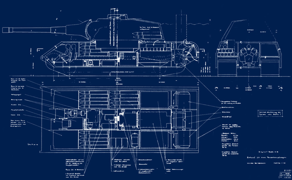 ​This is how the Typ 205 was initially: 120 tons, 16 cylinder air cooled diesel, 149 mm L/37 gun - Mauschen: Rat Race | Warspot.net