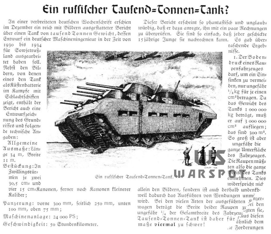 ​An article about Grotte's 1000 ton tank published in the Kraftfahrkampftruppe magazine in September of 1937 - Steel Sarcophagus | Warspot.net