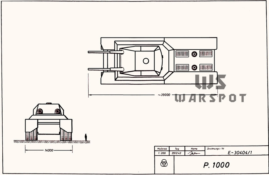 ​The only image of the P.1000 from the contract with Krupp. Since there is no view from the side, the design of the running gear is subject to speculation - Steel Sarcophagus | Warspot.net