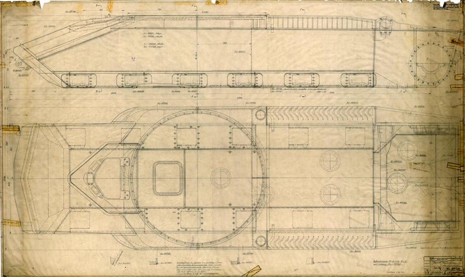​Hull blueprint dated October 25th, 1954. The tank was called a tankette at the time for the sake of secrecy - Sweden's Autoloaders | Warspot.net