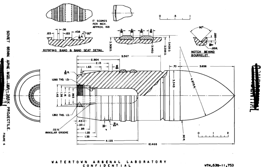 ​Diagram of a Soviet 85 mm UBR-365 armour piercing shell composed at the Watertown metallurgical laboratory - A Tank from a Former Ally | Warspot.net