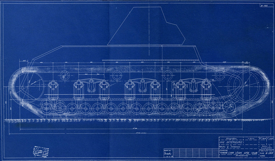 ​The index Char léger AMX 1938 was first used in blueprint 0-155 on June 13th, 1938. Note that instead of the APX R turret, the FCM turret is depicted - AMX 38: A Tank Between Classes | Warspot.net