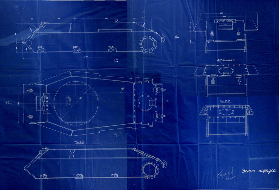 ​A draft blueprint of the light tank hull designed at factory #174's design bureau. The T-50's influence is obvious, despite a number of differences - How the LTTB Was Born | Warspot.net