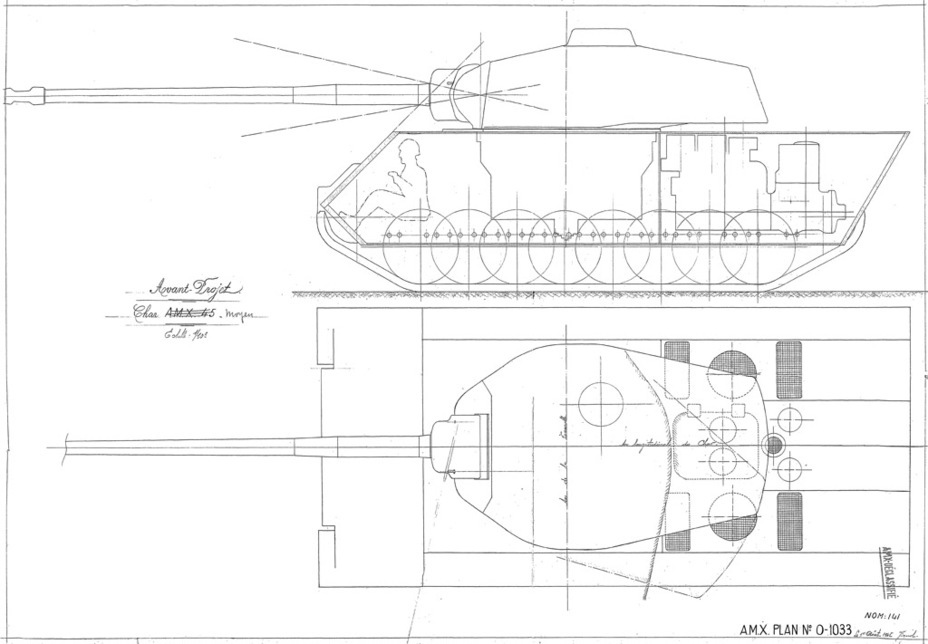 ​Draft of the Char A.M.X.45, drawing 0-1033 dated August 1st, 1945. Judging by the date, the work started even before the tender for the ARL 44's successor was officially announced - AMX M4: Third Reich Serving the Fourth Republic | Warspot.net