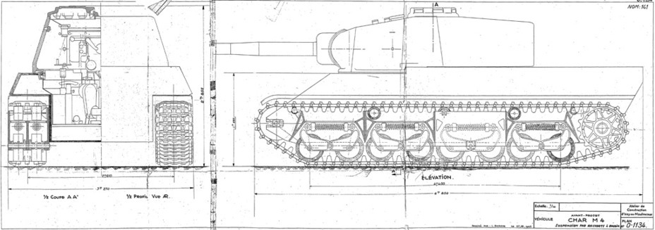 ​An AMR-35 type suspension design. This design was better than leaf springs, but still lost to the torsion bars. The project did not advance past designs on paper - AMX M4: Third Reich Serving the Fourth Republic | Warspot.net