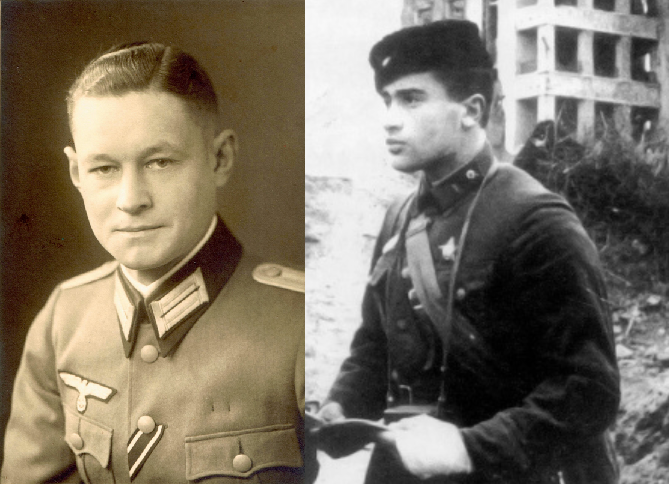 ​Left, Hauptman Gerhard Hindelang, commander of the 1st Battalion, 194th Infantry Regiment. The scouts of the Hindelang battalion were the first to reach the Volga and seize the «houses of specialists» and the building of the State Bank. Right: Captain Alexei Efimovich Zhukov, commander of the 3rd Battalion. Pavlov, Makarov, Zabolotny: guards of the Zhukov battalion - Unknown Stalingrad: «Grenade, Grenade, My Grenade…» | Warspot.net