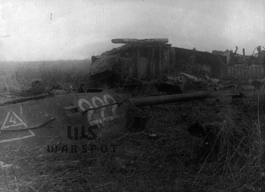​This tank, number 222, was hit by a mine. Four spaced armour tanks were lost to mines in total. One was hit by mortar fire, two were destroyed with Molotov cocktails - Temporary Reinforcement | Warspot.net