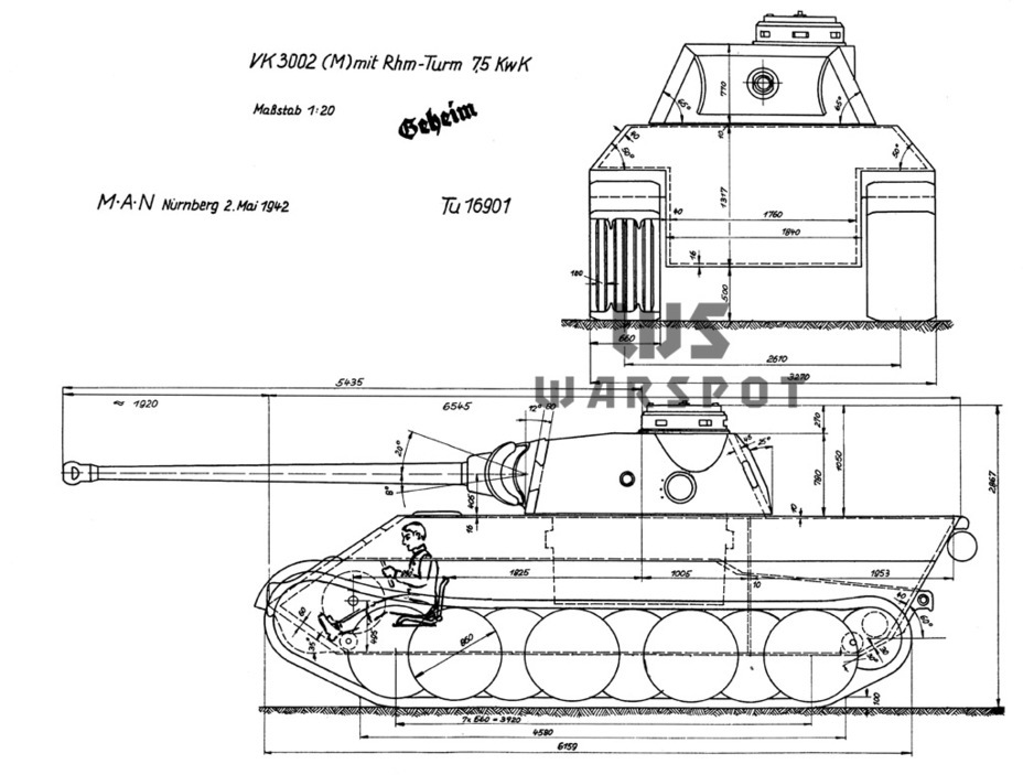 ​A draft of the VK 30.02(M), May 2nd, 1942. Unlike the Daimler-Benz design, MAN used Kniepkamp's suggestions as much as possible - Panther's Ancestors | Warspot.net