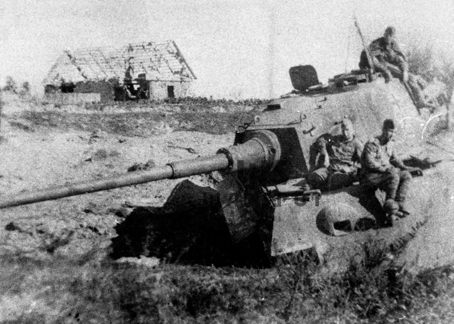 ​Tank #234 knocked out on the morning of August 13th by an IS-2 tank commanded by Senior Lieutenant V.P. Klimenkov on the south-west outskirts of Ogledow - An Overloaded Big Cat | Warspot.net