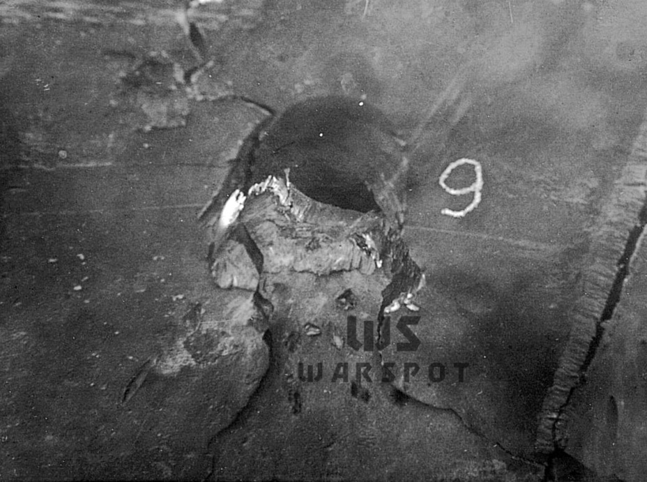 ​Penetration from a 152 mm AP shell to the lower front plate. HE shells proved more effective, as they destroyed weld seams and caused cracking and spalling of the armour - An Overloaded Big Cat | Warspot.net