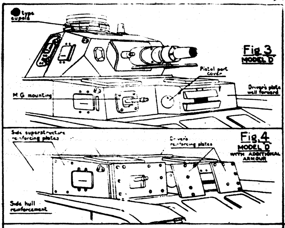 ​The Pz.Kpfw.IV Ausf.D in is basic configuration (top) and with applique armour (bottom). The drawing shows other distinguishing features: a new commander’s cupola, machine gun mount, forward location of the driver’s visor, and new position of the pistol port in a slanted section of the superstructure front - Second Fiddle | Warspot.net
