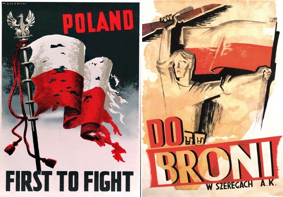 ​And these are posters in English of the Polish government in exile. On the left, a poster reminds citizens that Poland was the first to join the fight, and on the right, a poster calls for joining the Army Krajowa - Highlights for Warspot: Winged Hussars in the sky | Warspot.net