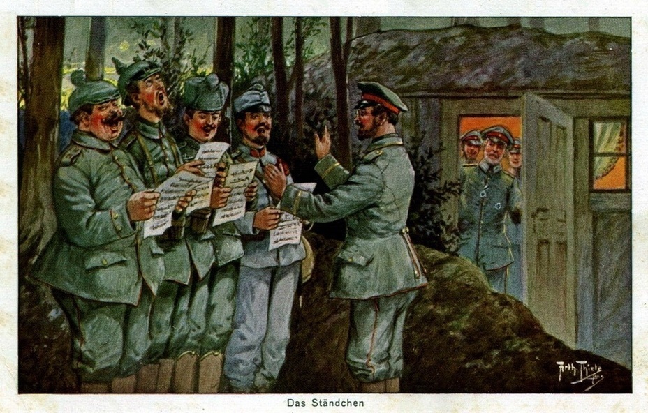 ​“Serenade” (Das Ständchen). The international German-Austrian choir sings songs under the doors of the command dug-out for some reason. They are either congratulating someone, or hoping to score a promotion - Highlights for Warspot: Simple pleasures of a Kaiser soldier | Warspot.net