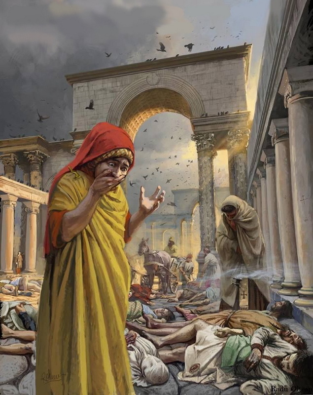 ​Procopius of Caesarea and other authors wrote about immense numbers of victims of the plague, about streets and squares littered with dead bodies, which no one had time to clean. The Forum of Theodosius in Constantinople at the height of the epidemic. Illustration by Radu Oltean. pinterest.com - Plague and the End of Antiquity | Warspot.net