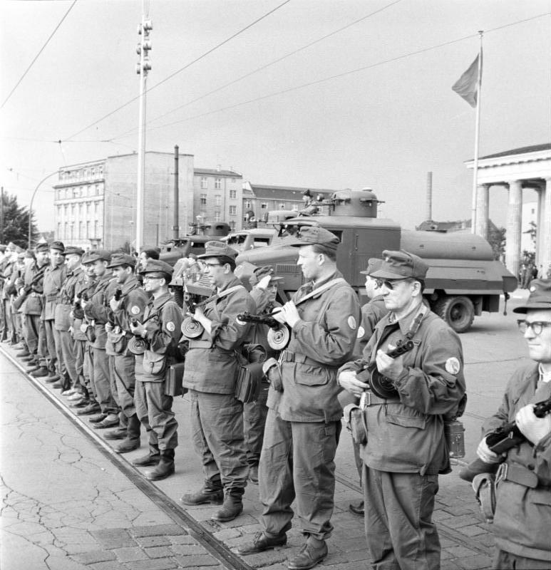 ​East German factory militia on the border, August 13, 1961 - Tanks on Friedrichstrasse | Warspot.net