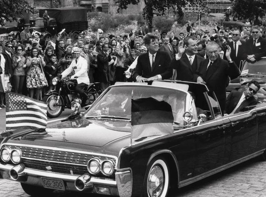 ​U.S. President John F. Kennedy with German Chancellor Konrad Adenauer and Mayor Willy Brandt in West Berlin, June 1963 - Tanks on Friedrichstrasse | Warspot.net