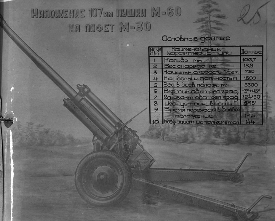 ​107 mm 9S-1 gun developed by combining the 107 mm M-60 gun barrel and the M-30 carriage. This gun was built and tested - From Medium Assault Gun to Medium Tank Destroyer | Warspot.net