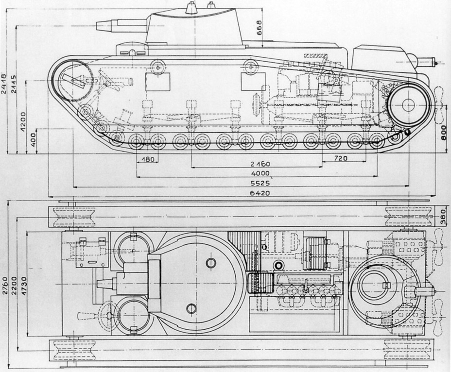 ​The diagram shows where the propellers were supposed to be installed. In reality these tanks were never tested in water - First Try at a Medium Tank | Warspot.net