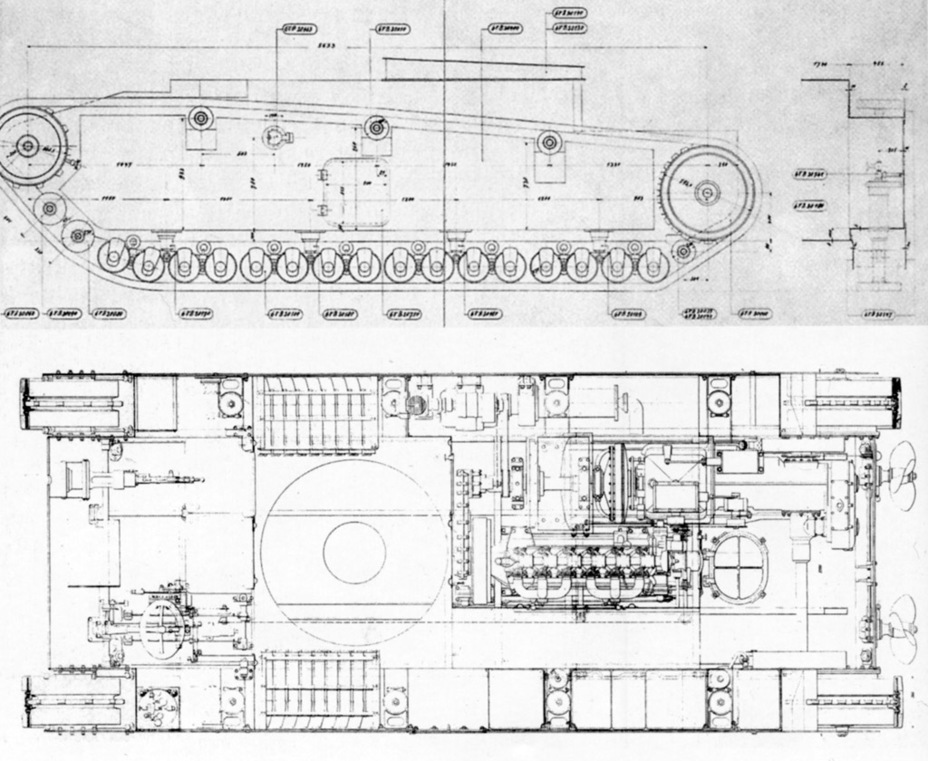 ​Suspension and internals of the Rheinmetall A.W.20. This diagram also shows the propellers - First Try at a Medium Tank | Warspot.net