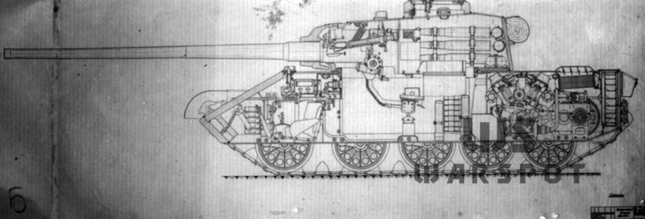 ​A T-44A variant with a 100 mm gun. It is often called T-44V, but this is incorrect. Interestingly enough, the old style of hull can be seen with the upper front plate lacking an observation slit. The draft composite turret with a cast front and rolled sides is also shown - T-44: an Intermediate Tank | Warspot.net