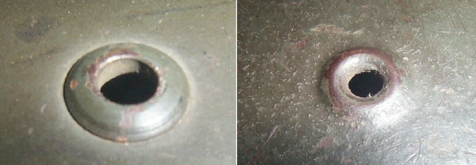 ​Ventilation opening rivets. M35 (left) and M40 (right) - The Second Generation of the Stahlhelm | Warspot.net