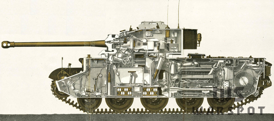 ​A cutaway drawing of the Comet I. A less powerful gun allowed the creation of a smaller turret than the Challenger had - Comet, the Last Cruiser | Warspot.net