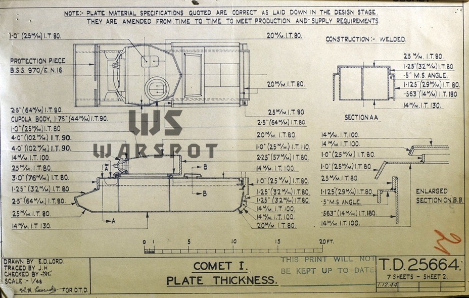 ​The armour diagram. The hull remained rectangular, making ricochet unlikely - Comet, the Last Cruiser | Warspot.net