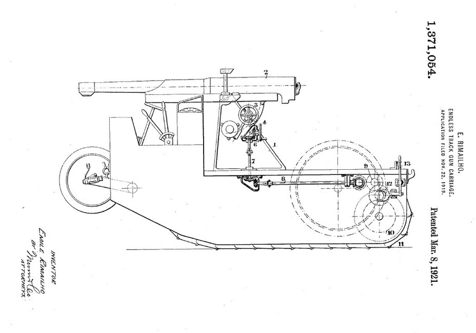 ​A patent for Emile Rimailho's SPG dated 1921. The designer later used this concept for a light cavalry support SPG - SOMUA SAu 40: The Winding Road to Nowhere | Warspot.net